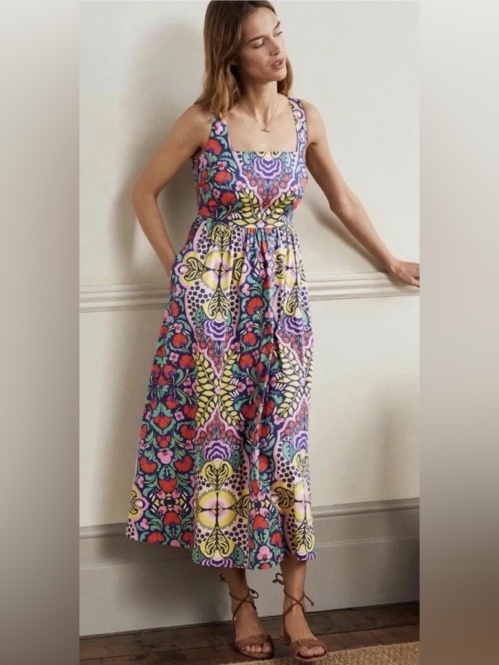 Boden Sleeveless Floral Maxi Dress in Purple, Yellow, Pink, Blue